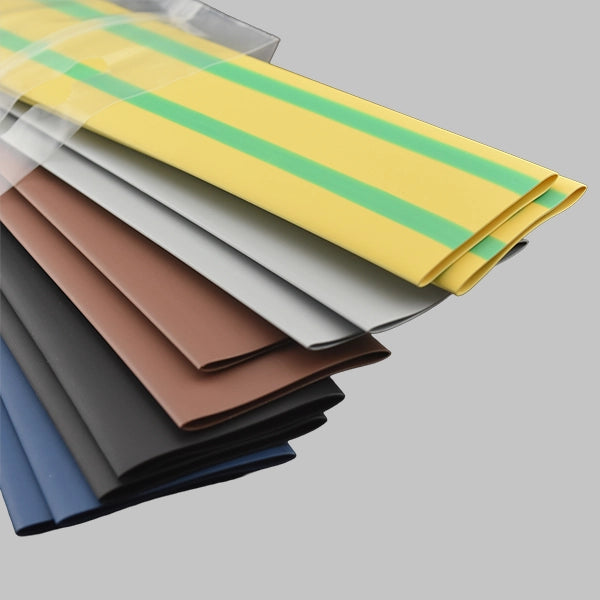 This image shows a pack of 10 pieces of 25.4 mm heat shrink tubing. These pieces of heat shrink are 250 mm long by 25.4 mm, the pack contains 2 of each of the following colours: black, brown, grey & green/yellow