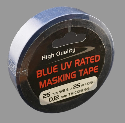 Blue UV resistant masking tape on its side.