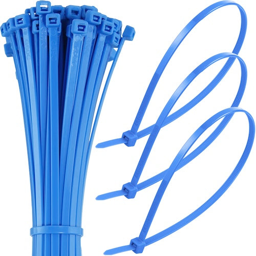 Blue cable ties – nylon zip ties for electrical and industrial use, available in multiple lengths and widths, pack of 100