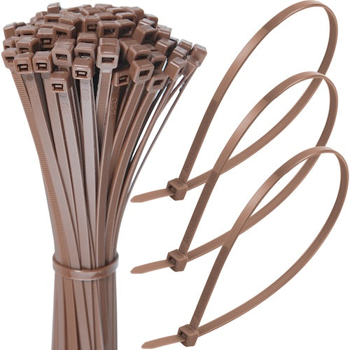 Bundle of brown cable ties with three zipped into loops, shown against a neutral background.