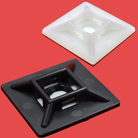 Adhesive-backed cable tie bases with screw hole mounting options for secure cable management