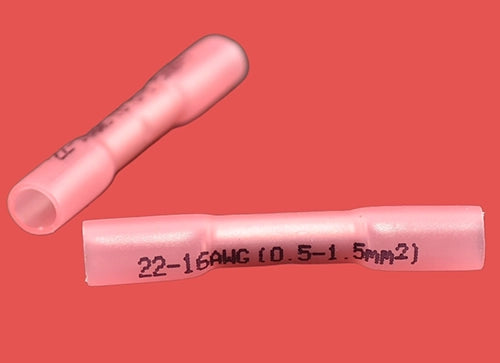 Red heat shrink butt connectors – waterproof crimp terminals for 0.5–1.5mm² electrical cables