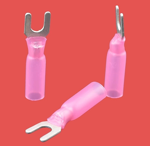 Red heat shrink fork connectors – waterproof insulated terminals for 0.5–1.5mm² electrical cables