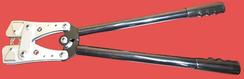 Heavy duty copper tube crimping tool with black handles, suitable for large electrical terminals and lugs