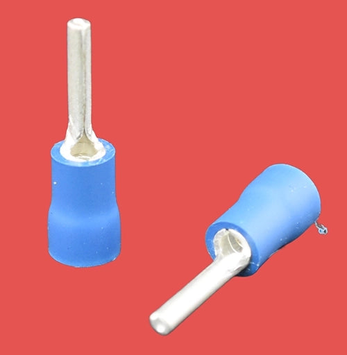 Blue pre-insulated pin crimps for 1.5–2.5mm² wire sizes.