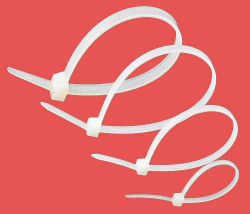 Looped natural nylon zip ties in multiple sizes for flexible bundling