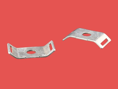 Two stainless steel cable tie mounts showing top and bottom views for detailed look at mounting hole and underside design