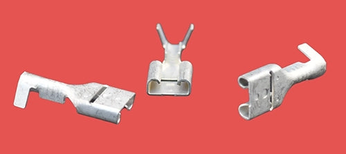 Uninsulated female spade terminals for quick disconnect, crimping, and electrical wire termination