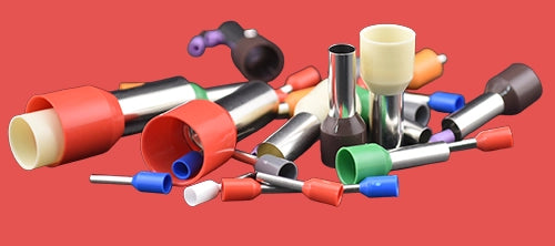 Mixed insulated bootlace ferrules in assorted colours – French and German colour coding for 0.25mm² to 35mm² wires