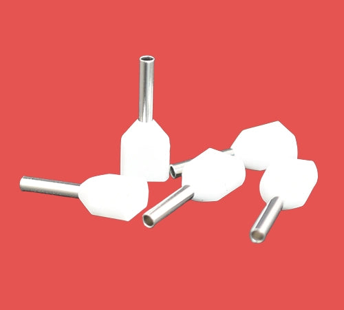 White insulated twin cord end terminal – 0.5mm² for two wires