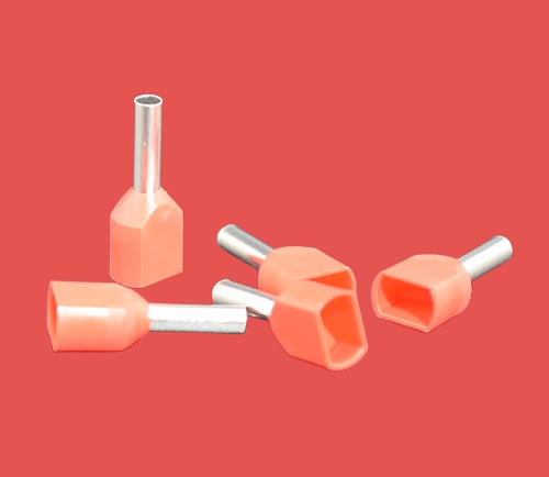 Red insulated twin cord end – 1.0mm² wire bootlace ferrule
