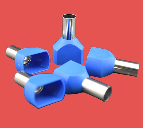 Blue twin cord end terminal – 16.0mm² bootlace ferrule for heavy-duty connections