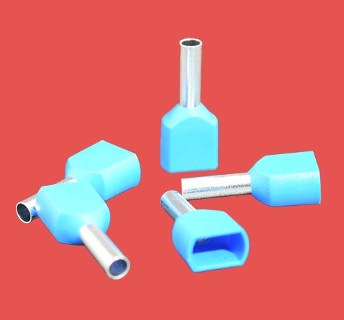 Blue twin cord end terminal – 2.5mm² bootlace ferrule