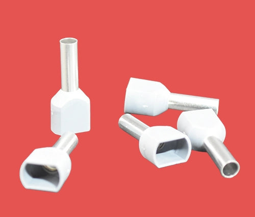 Grey twin bootlace ferrule for 4.0mm² wires – insulated cord end