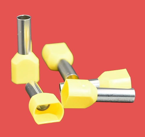Yellow insulated twin cord end terminal – 6.0mm² twin wire