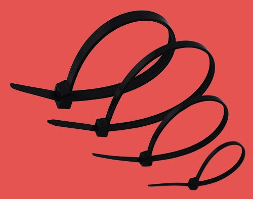 Looped heavy-duty black cable ties for electrical or trade use