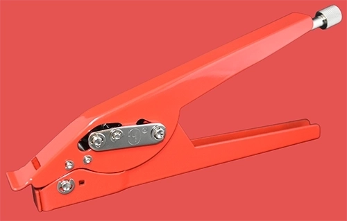 Professional heavy-duty cable tie tensioning tool for nylon cable ties, built with a carbon steel cutter and robust aluminum housing.