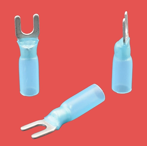 Blue heat shrink fork connectors – heat shrink crimp terminals for 1.5–2.5mm² cable connections
