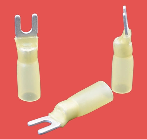 Yellow heat shrink fork connectors – durable insulated fork terminals for 4.0–6.0mm² electrical wiring