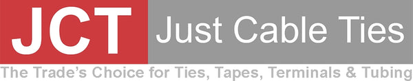 JCT Just cable ties logo text reads"JCT Just Cable Ties the trade's choice for ties, tapes, terminals & tubing"