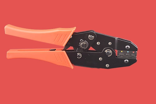 A black and orange heat shrink crimping tool with polypropylene handles.