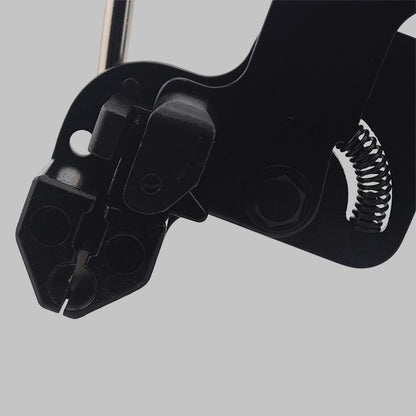 Close-up detail of JCTCTTS-HD cable tie tensioning gun jaw mechanism showing metal clamping teeth