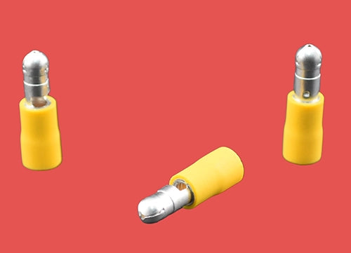 Yellow pre-insulated male bullet crimps for 4.0–6.0mm² wire sizes.