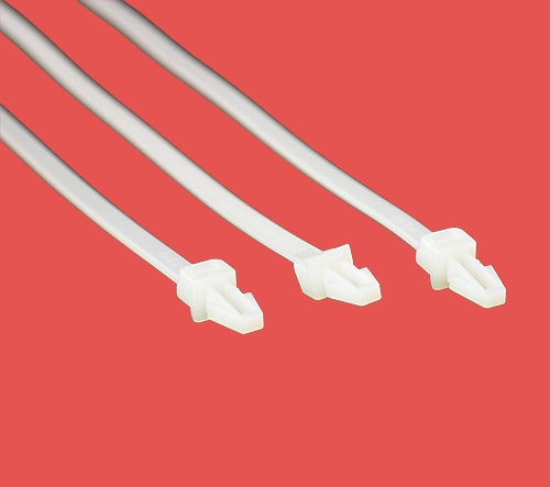 Three natural nylon push mount cable ties with integrated mounting heads – for panel building and cable management