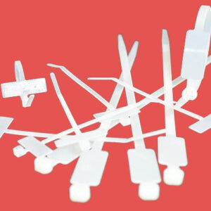 A group of cable marker ties in both 100mm x 2.5mm and 190mm x 4.6mm sizes showing horizontal and vertical writing tabs for wire labelling.
