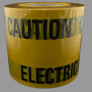 Caution electric cable below warning tape – black text on yellow background.