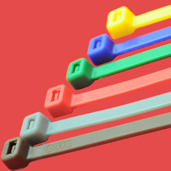 Set of 6 colour cable ties including yellow, blue, green, red, silver and brown