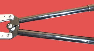 Heavy duty copper tube crimping tool with black handles, suitable for large electrical terminals and lugs