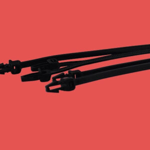 Group of black standard push mount cable ties with panel mounting heads – ideal for electrical and automotive applications