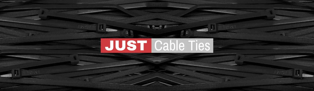 Black Cable Tie Background with Just Cable Ties logo